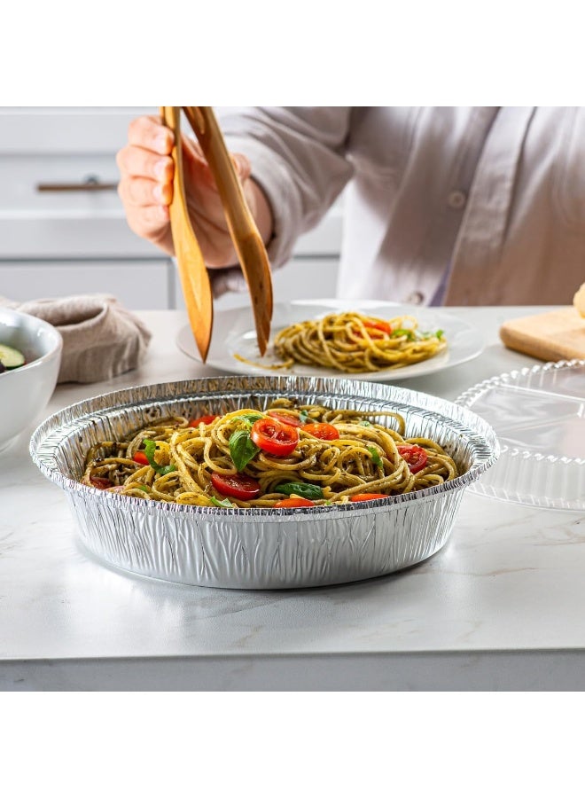 10-Pack Disposable Round Aluminum Foil Pans 210x175x46mm, Heavy-Duty Tin Foil Trays for Air Fryer and Oven, Deep Baking Pie Tins for Roasting, Grilling and Cooking, Freezer Safe Food Storage Containers, Reusable & Recyclable Silver Cake Plates for BBQ, Picnics and Meal Prep. - Image 2